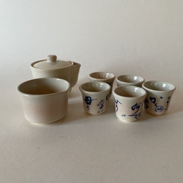 画像1: 讃岐 富田焼 玉露 茶器 急須×1 湯冷まし×1 湯飲×5　湯呑み (1)